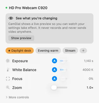 CamDial: USB Webcam Settings screenshot